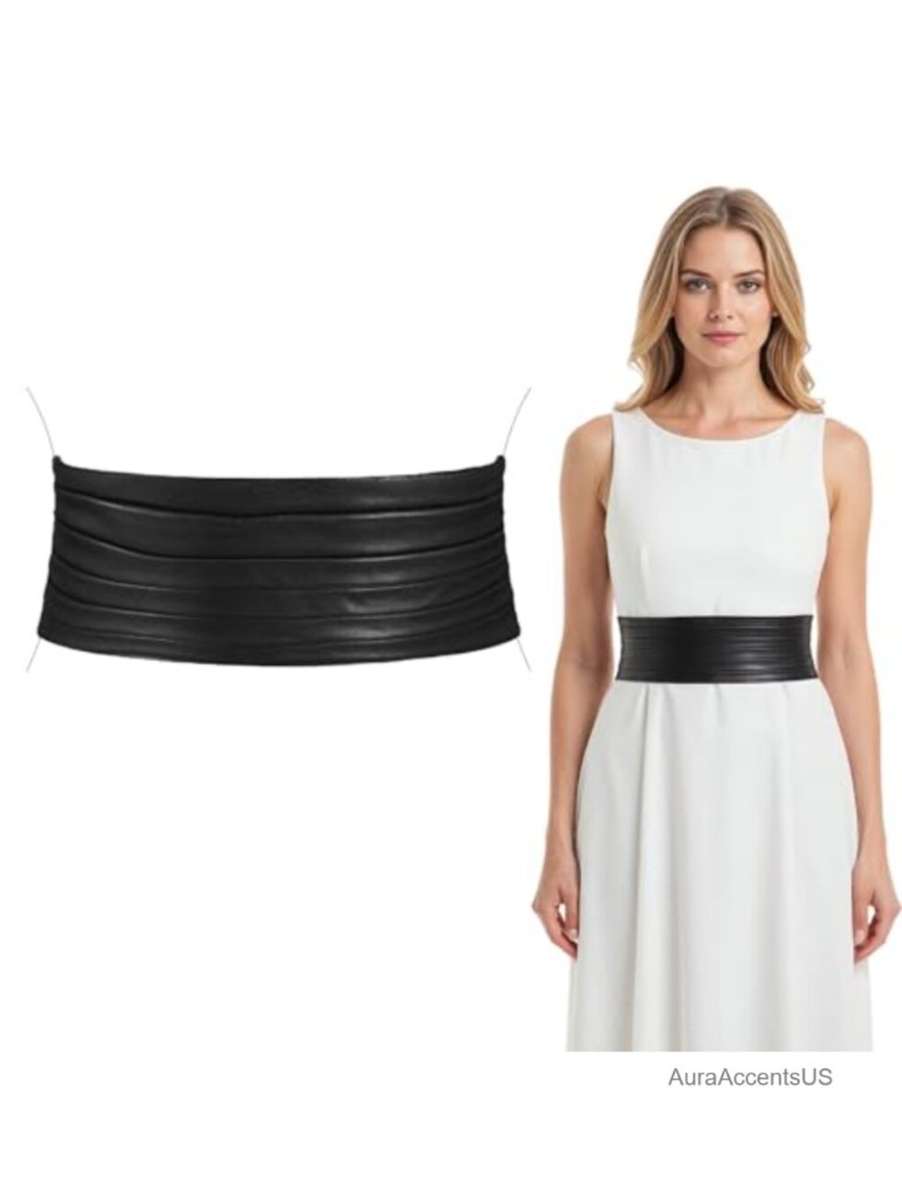 Wide Elastic Leather Corset Belt with Buckle Stretchy Cinch Vintage Waistband - Picture 3 of 6